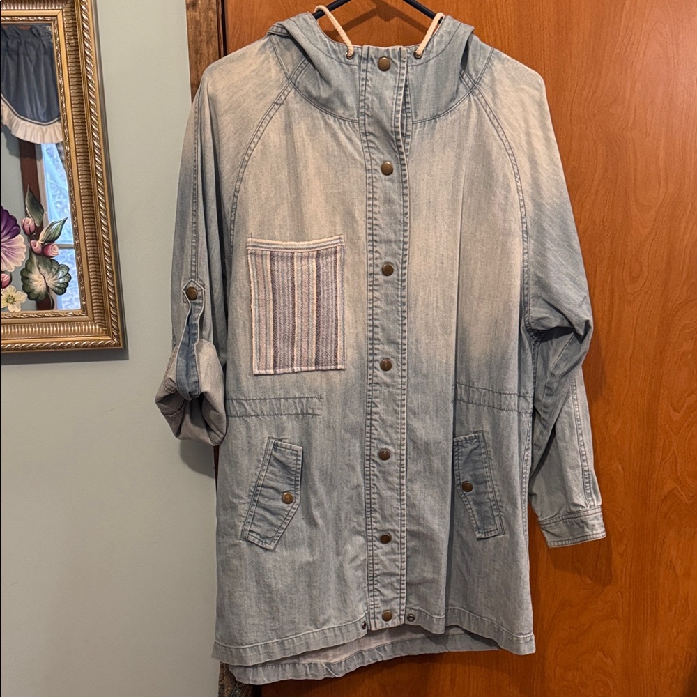Ellison Light Blue Hooded Jean Jacket with Button Accents